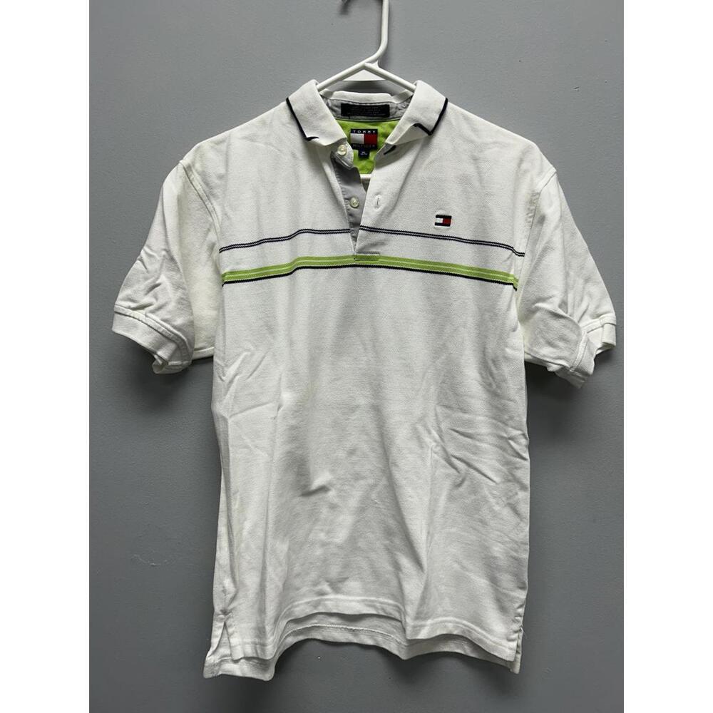 Tommy Hilfiger Men's White Polo Shirt with Striped Detail
